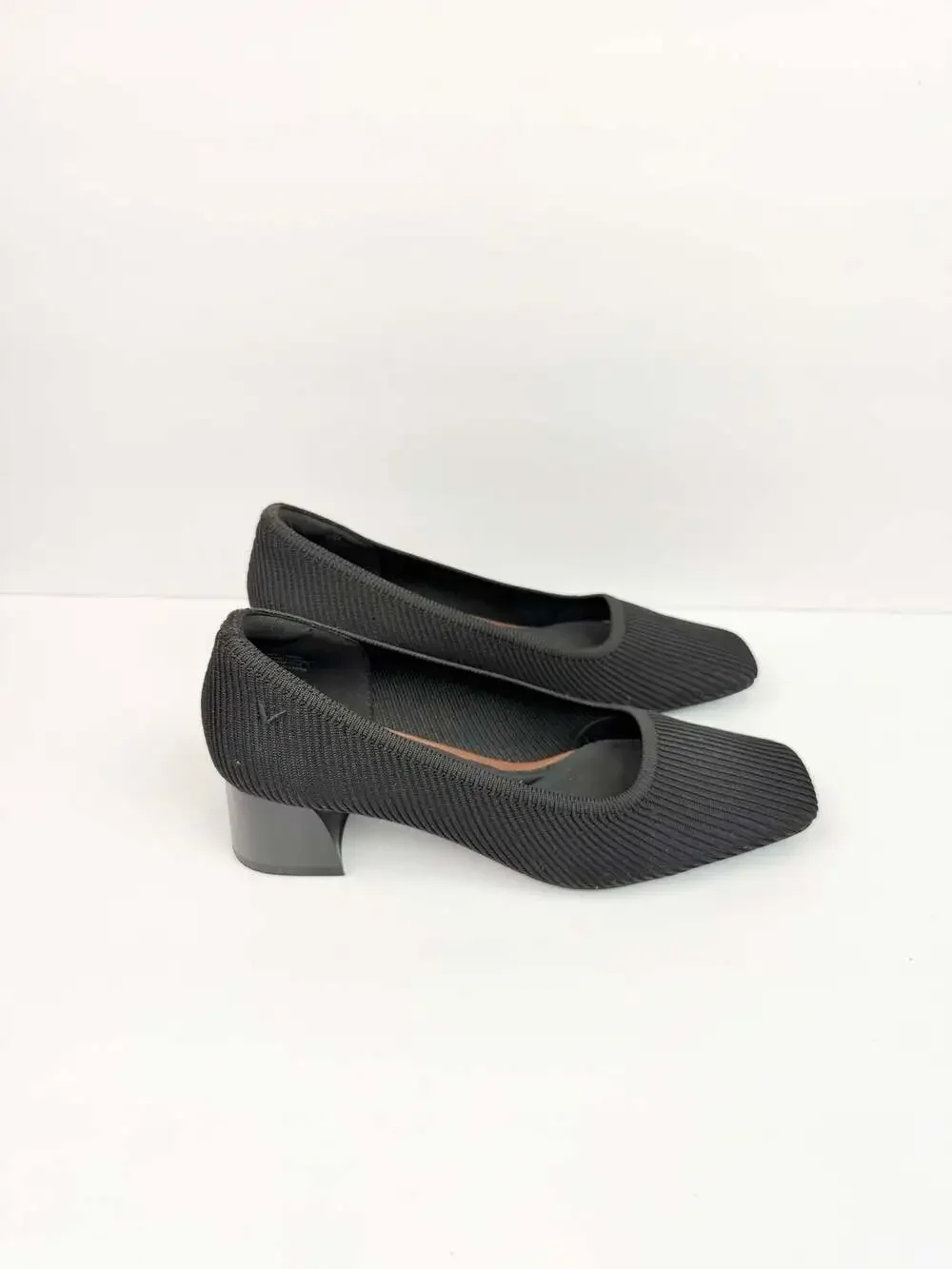 Vivaia Black Melody 2.0 Square Toe Chunky Block Heel Pumps US 9 EU 39.5